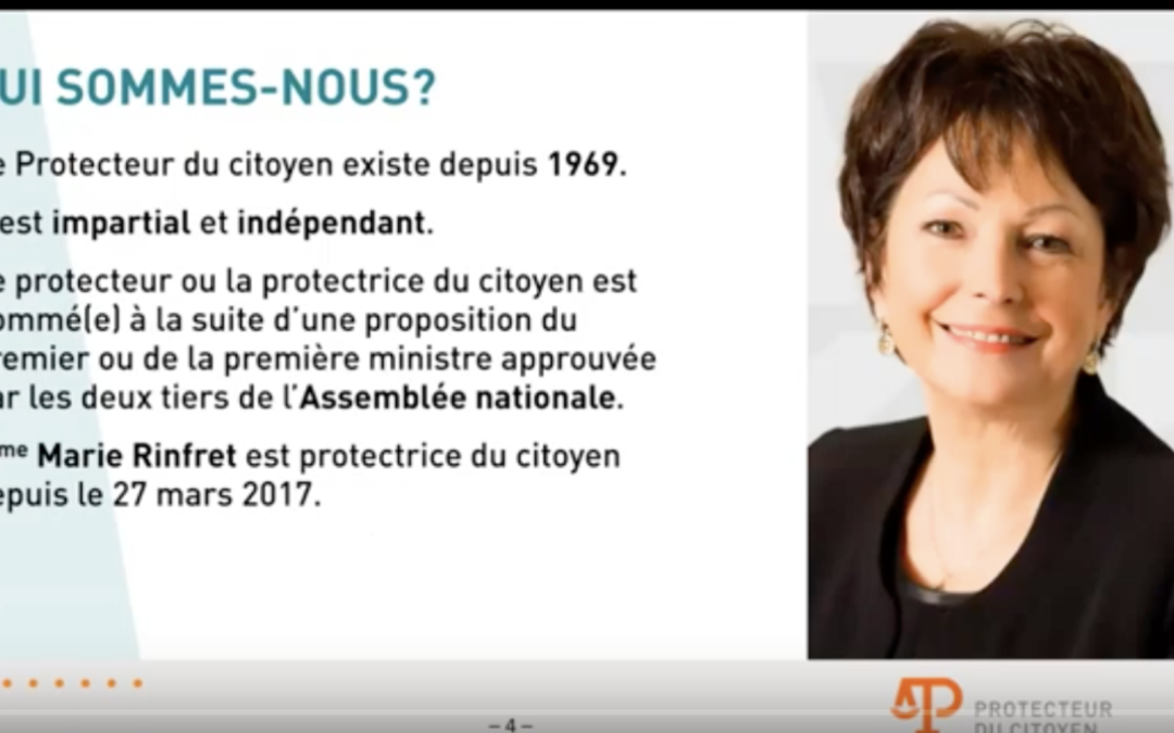 Droits des individus dans leurs relations avec les services québécois : le Protecteur du citoyen